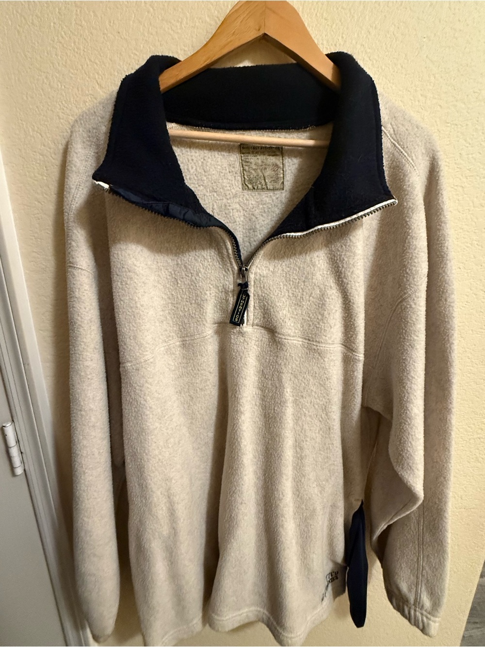 Vintage Bugle Boy Cream Quarter-Zip Fleece with Navy Collar